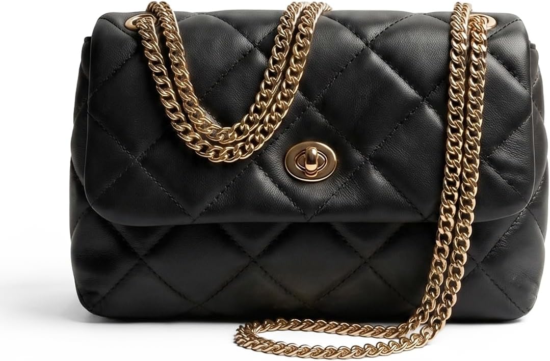 Apryl Quilted Crossbody Bags for Women – Shoulder Bag with Chain Purse Strap – Small Trendy Soft PU Vegan Leather