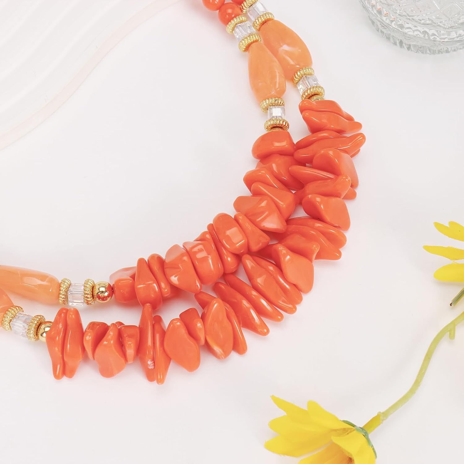 Bocar 2 Layer Statement Chunky Clavicle Necklace With Double Layered Irregular Beads Necklaces for Women (NK-10789) - Image 6