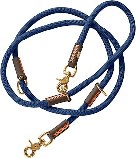 HUNTER Verstellbare Hundeführleine Malia, Farbe: dunkelblau/Dunkelbraun, geschmeidiges Tau & Robustes Leder, 3-Fach verstellbar, leicht, strapazierfähig, moderner Look, Made in Germany, Größe: 10/200