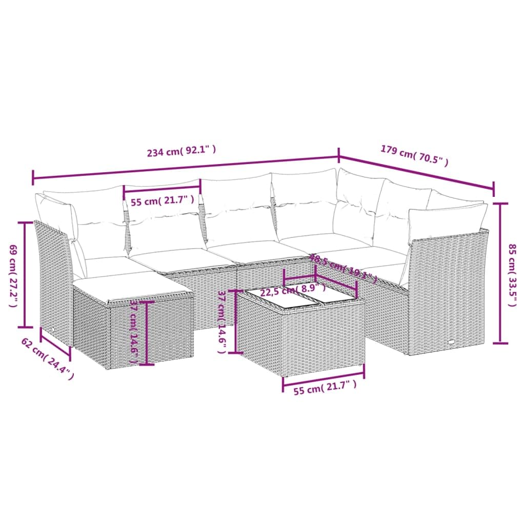 Juego de sofás de jardín con cojines de ratán de polirratán gris claro, diseño modular con fundas extraíbles y tablero de cristal para terraza, ratán de polietileno duradero y marco de acero,