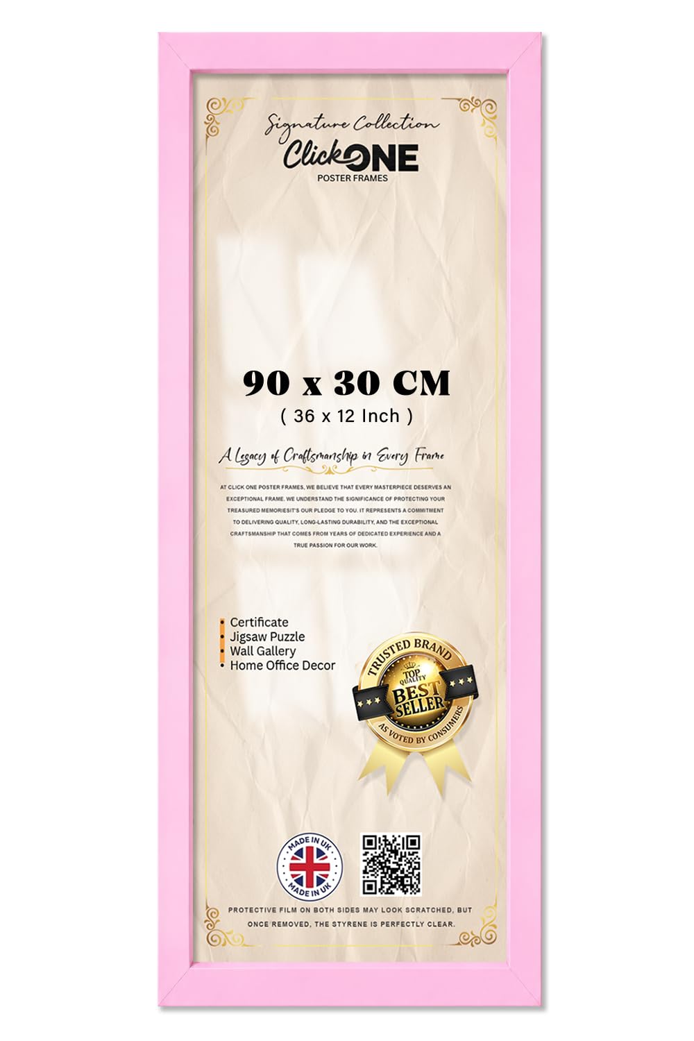 Click One Elegant Panoramic Poster Frame 90 X 30 cm Solid Engineered Wood Finish Handcrafted Gallery Style Wall Mount For Family Photos Prints 36 X 12 Inch Pink Modern Display With Wall Hangers