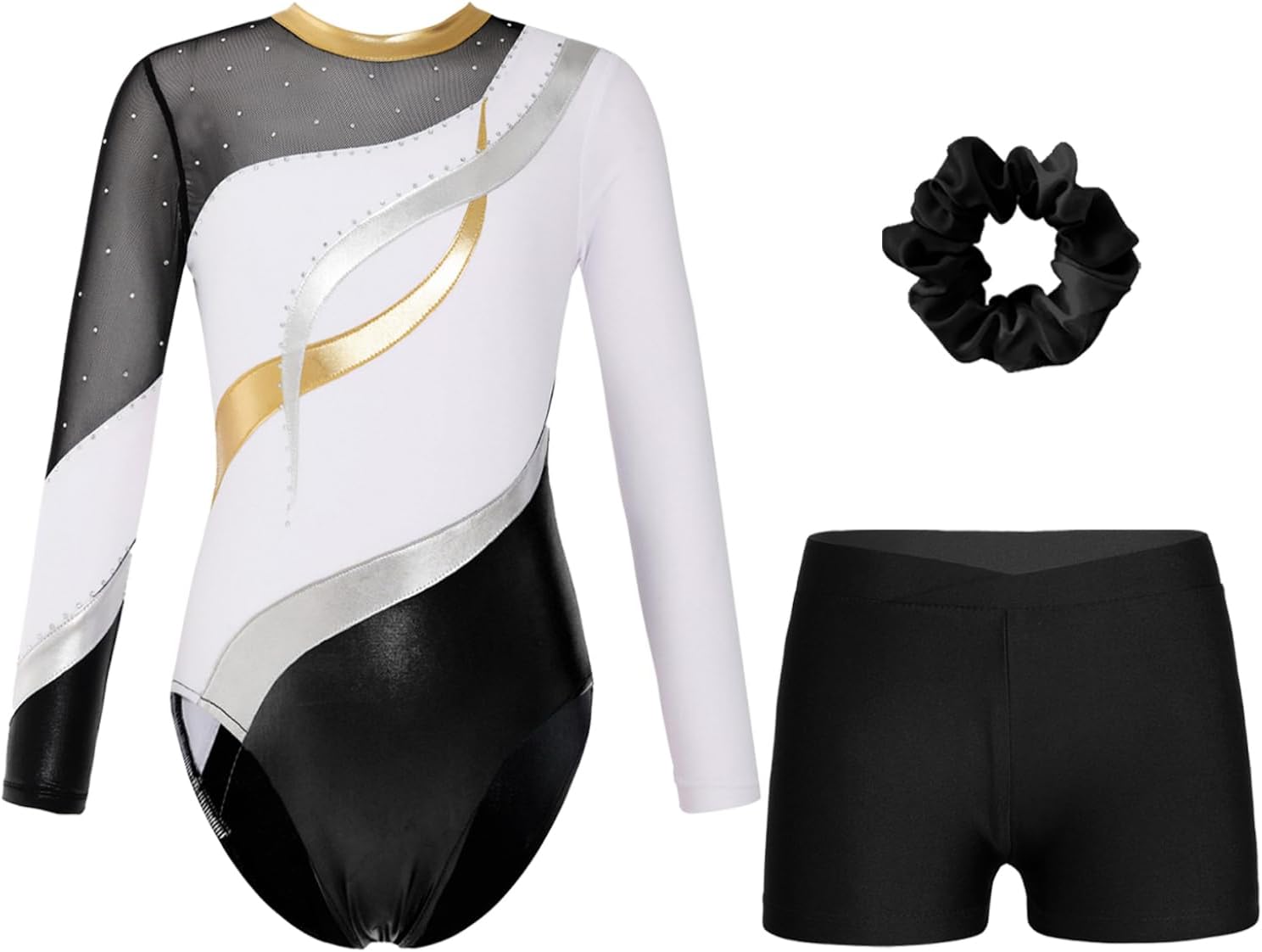Oyolan Body Danza Con Strisc E Pantaloncini Per Bambine – Completo Ginnastica Artistica, Pattinaggio, Performance – Taglie 3-14 Anni (B Blu Verde, 11-12 Anni) - 2