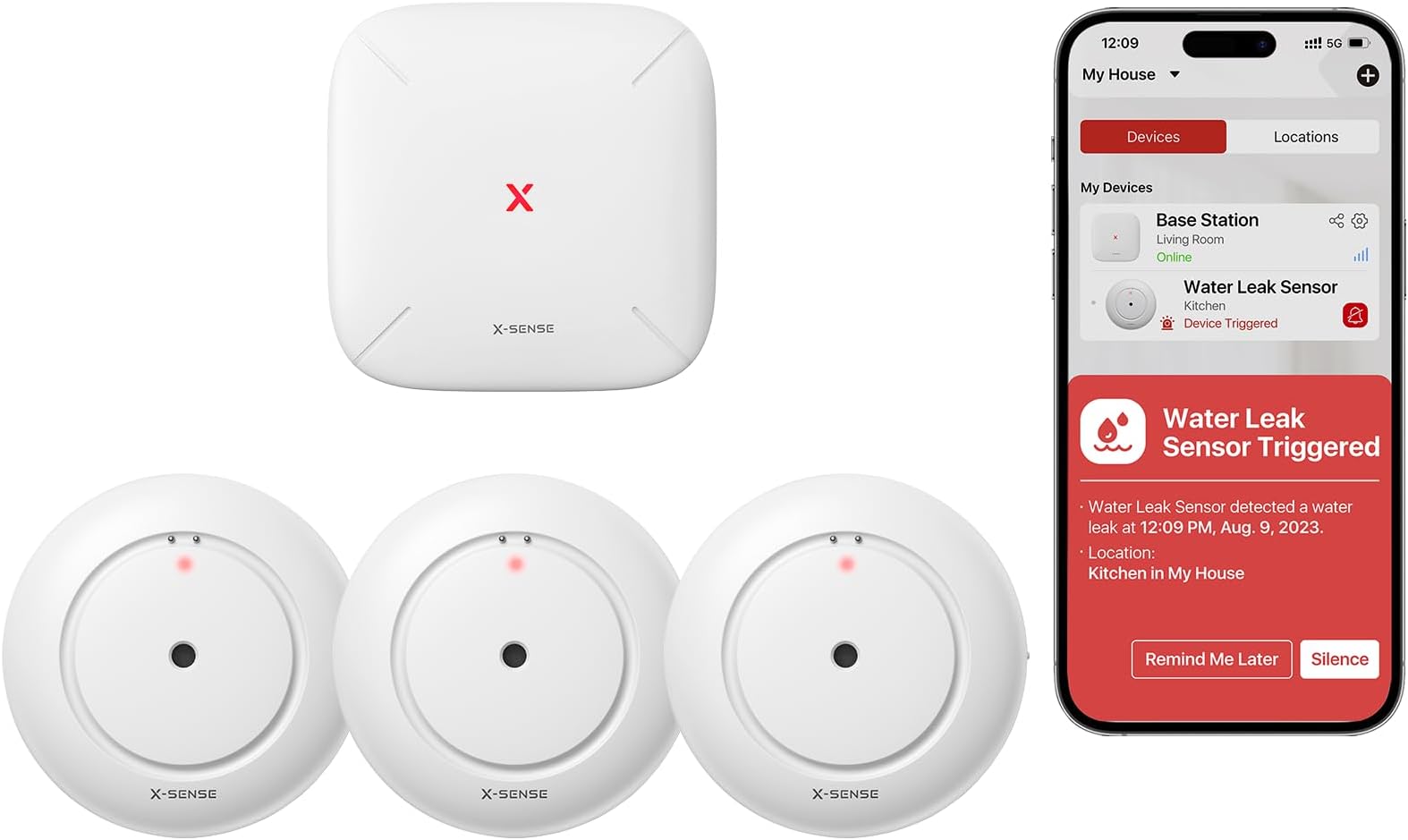 Wi-Fi Water Leak Detector, Smart Sensor Alarm, Detector Alarm With 1700 Ft Transmission Range For Kitchens, Basements, Bathrooms, 3 Detectors & 1 Base Station, Model Sws54