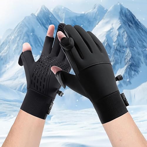 Winter Fingerless Gloves for Men Women,Waterproof, Touchscreen, Thermal Sport Gloves for Fishing Running Cycling Driving Hiking(L)
