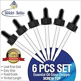 Glass Eye Droppers, Black Bulb Glass Droppers for Use with 5 Ml Essential Oil Bottles, Pointed Tips. 6 Pack (6)