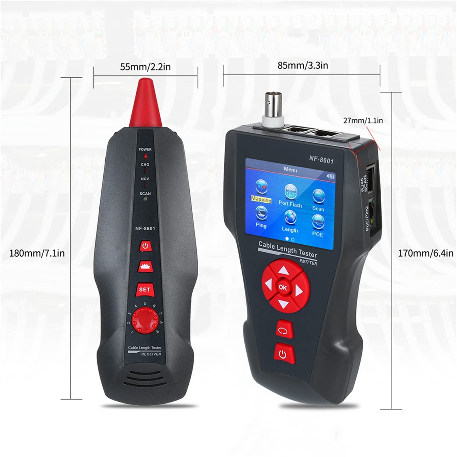 Tester kabli sieciowych, Oryginalny Updated Funkcja Multipurpose Linia Tracker POE-PING Tester pomiaru długości kabel z 8szt zdalnego NF8601W
