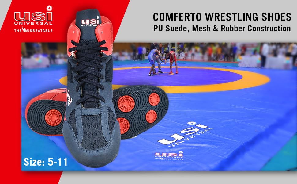 Image of USI UNIVERSAL 701W Wrestling Shoes, Comferto Sports Shoes for Wrestlers for Men & Women with Pu Suede, Mesh & Rubber Construction