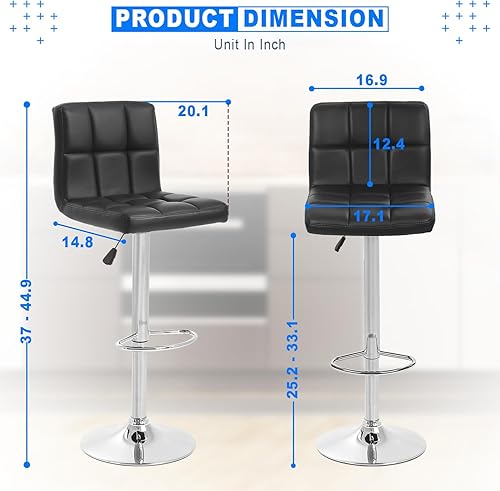 Miniatura 3 de Silla de bar, taburete giratorio ajustable de piel sintética, silla de comedor giratoria hidráulica con reposabrazos, sillas modernas de altura de