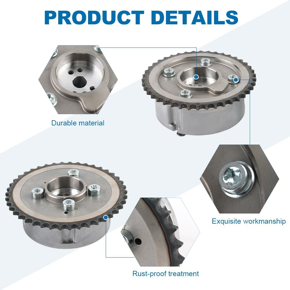 Intake & Exhaust Camshaft Adjuster VVT Timing Cam Gear Compatible with Genesis G70 Hyundai Santa Fe Sonata Tucson Veloster Kia Optima Sorento Sportage Replacement for 24350-2G750 24370-2G750