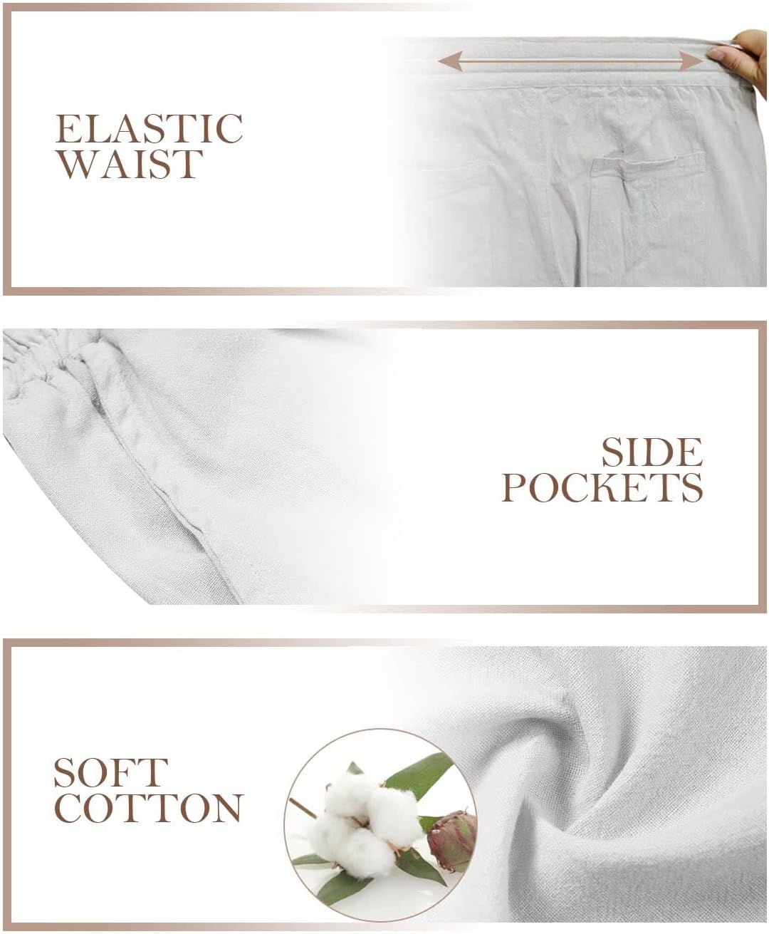 Womens Cotton Cropped Pants Loose Fit Wide Leg Capri Casual Plus Size Elastic Waist Trousers - Image 5