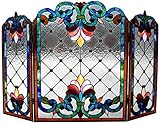 RADIANCE goods Tiffany-Glass 3pcs Folding Victorian Fireplace Screen 44" Wide