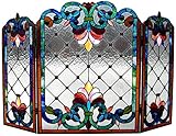 RADIANCE goods Tiffany-Glass 3pcs Folding Victorian Fireplace Screen 44" Wide