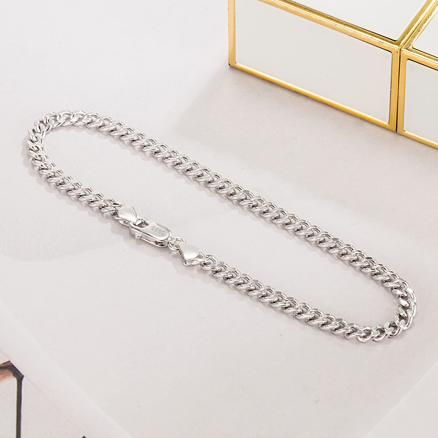 Dankadi Bracciale cubano sottile largo 3 mm, 4 mm, 5 mm, in argento Sterling 925, catena cubana, maglia fine rock, punk, hip pop, miami, regalo per feste di compleanno, per uomo e donna