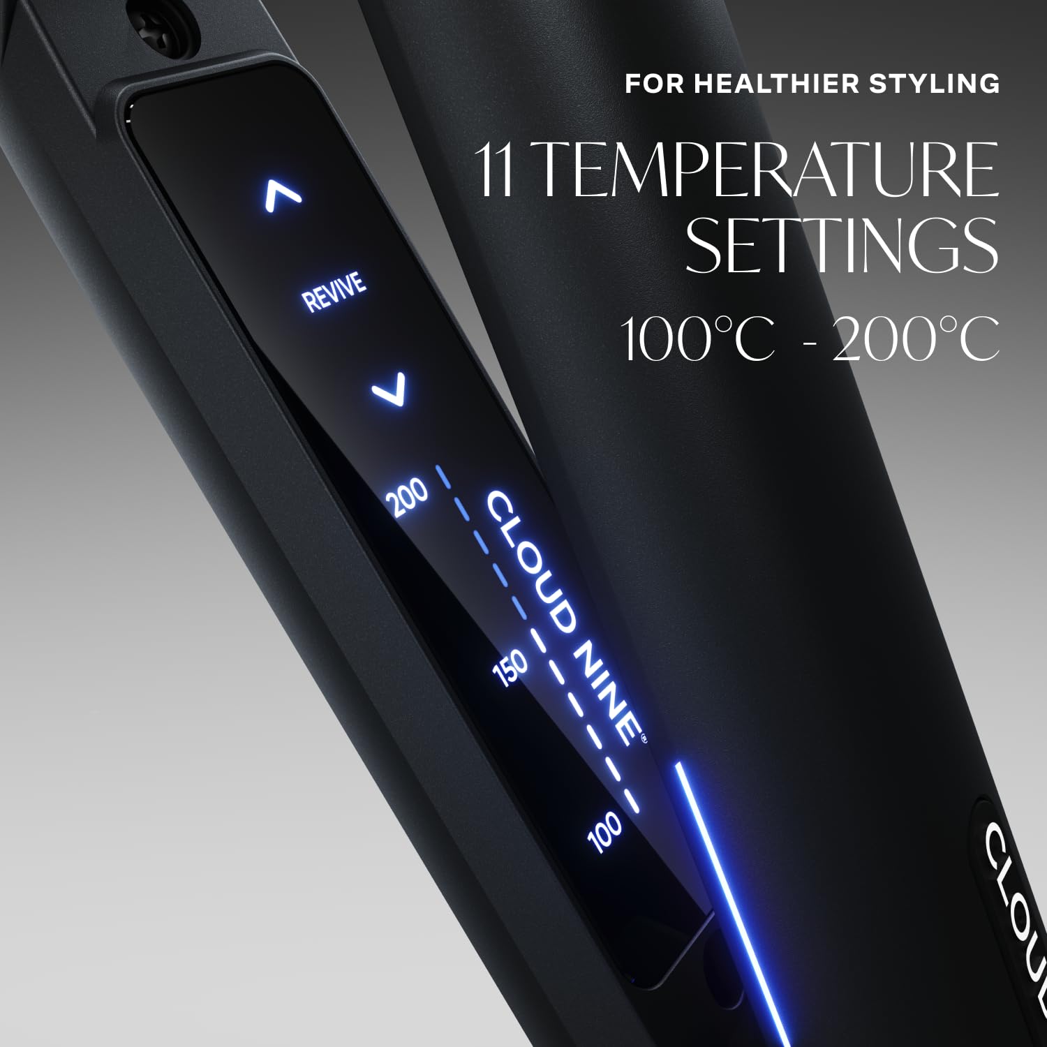 Cloud Nine The Original Iron Plancha de Pelo Profesional Revive Mode, Negro | 11 ajustes 100-200°C, placas cerámicas flotantes, anti-encrespamiento, pelo liso, brillo, calor controlado, todo tipo de pelo