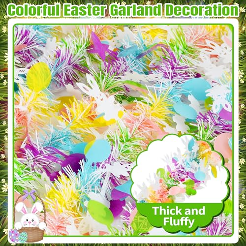 Image of 50FT Easter Tinsel Garland Hanging Streamers Decorations for Tree Stairs Mantle Hanging Oranment Outdoor Indoor Party Supplies