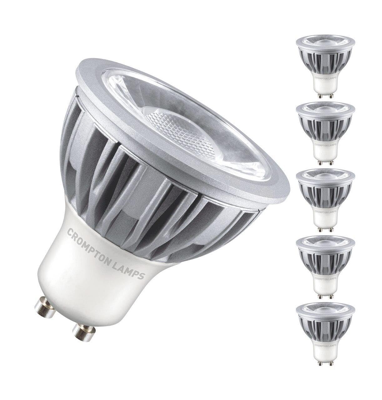 Crompton Lamps LED GU10 Spotlight Bulbs 5W | 5 Pack | Warm White 3000K | Energy Saving Lightbulbs for Ceiling Lights | 520 Lumens | Direct Replacement | GU10 LED Bulb