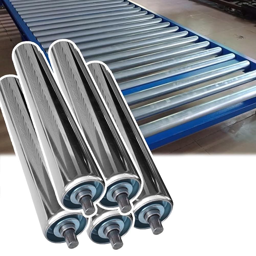 Conveyor Belt Rollers, 5 Pack Industrial Rollers with Bearings, Stainless Steel Replacement Rollers for Woodworking, Factory Warehouse(Silver-38mm,250mm)