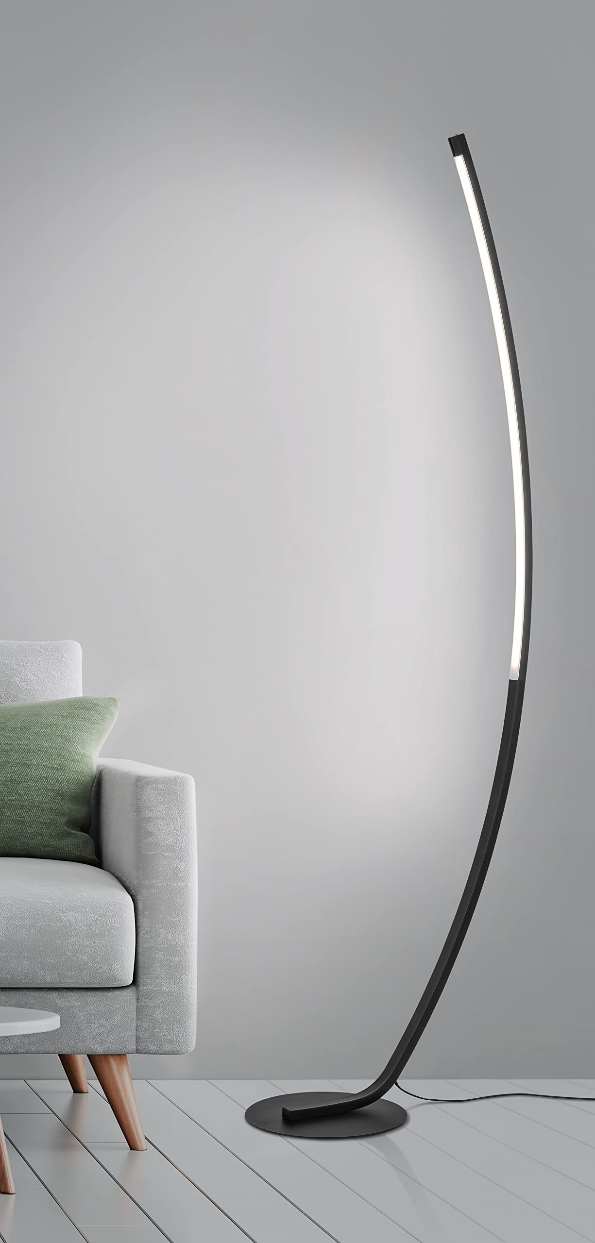 Trango 1525A Stufenlos dimmbar Stehlampe in Anthrazit-Optikt 15 Watt – 1300 Lumen – 3000K warmweiß LED Modul Serie *ARC* Höhe: 150cm Standlampe - Wohnzimmer Leuchte mit weißes satiniertes Lampenschirm