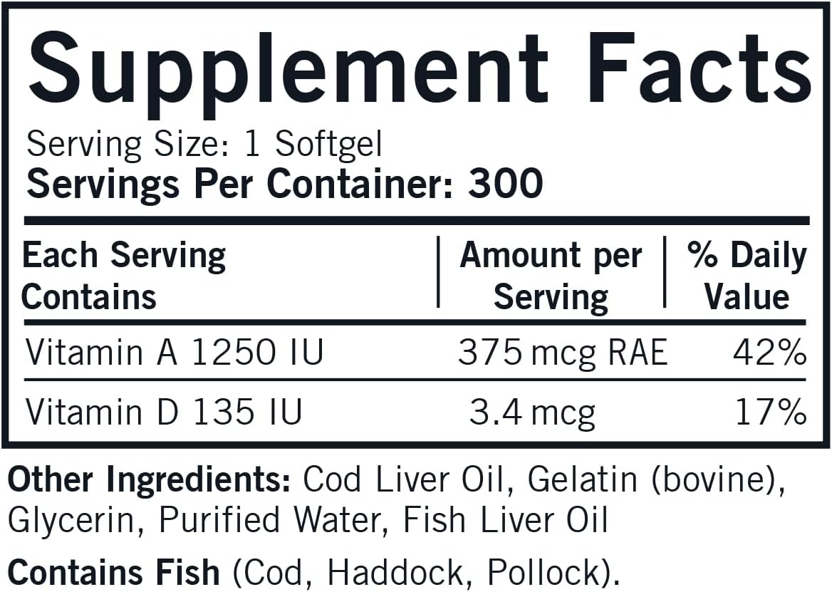 Kirkman - Cod Liver Oil with Vitamin A & D - 300 Softgels - Essential Fatty Acids - Supports Foundational Health - Hypoallergenic