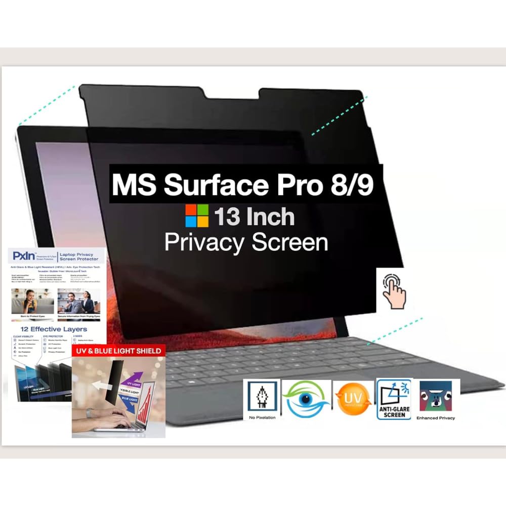 PxIn Surface Pro 8/9/10/11-13 Inch Privacy Screen Filter - NO Eye Strain | Anti-Blue Light + Anti-Glare | No Dry Eyes | Privacy Screen Protector | Touch Screen Enabled (B0C7C4X3X1) Amazon Price History, Amazon Price Tracker