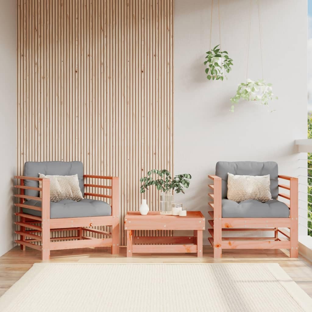 Chaises de Jardin en Bois Massif Douglas Extérieur avec Coussin Gris Salon Patio