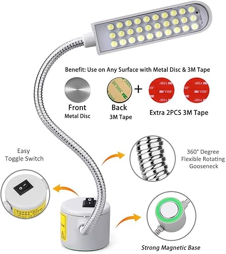 Miniatura 2 de Luz LED de costura para máquina de coser (30 LEDs) para banco de trabajo, torno, taladro, lámpara de trabajo flexible con brazo de cuello de cisne