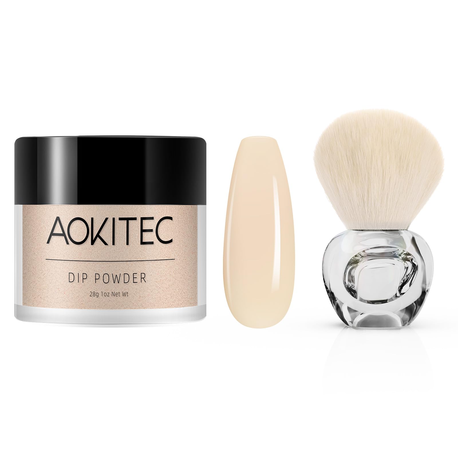 AokitecDip Powder Nude Color 1 Oz With Nail Dust Brush For Nail Dipping Powder Dust Powder Remover Nail Art Manicure Salon DIY at Home No Needed Nail Lamp Curing