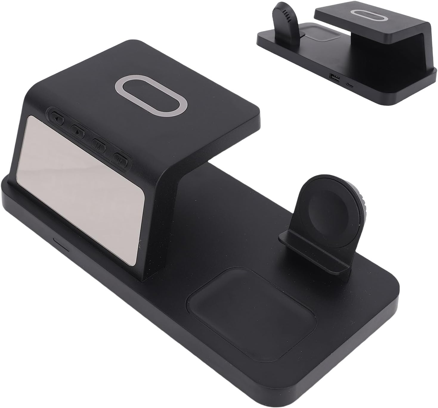 Sanpyl 3 in 1 Wireless Charging Station for Multiple Devices, 15W Fast Charging Station for Phone Watch Earbuds, with Alarm Clock, 19x10x6mm