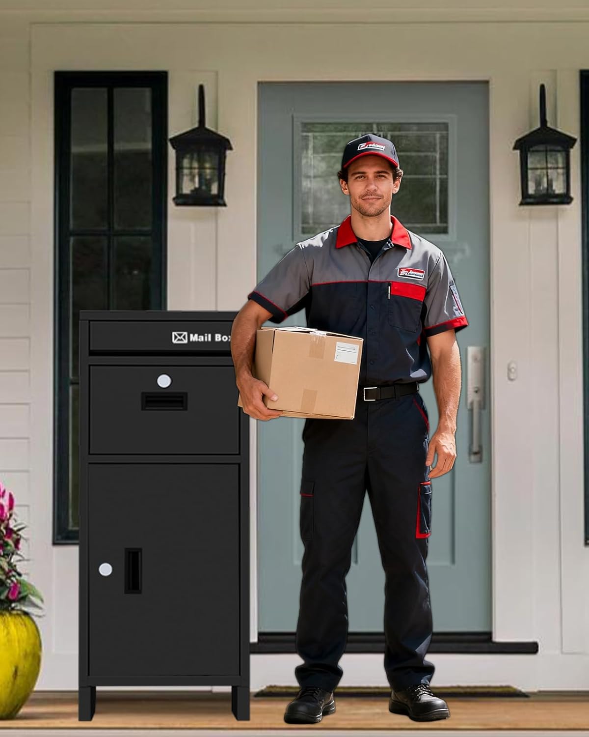 Package Delivery Boxes for Outside, Lockable Package Delivery Box, Weatherproof Large Drop Boxes for Outside, Custom Address Sticker, Package Drop Box for Porch,No Installation(37.9*15.7*15.7 in)