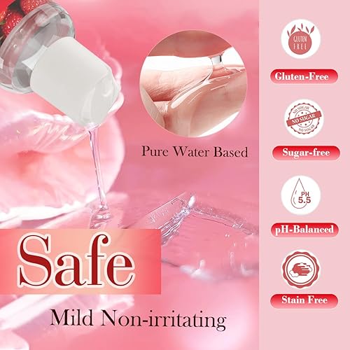 Miniatura 2 de Lubricante a base de agua con sabor a fresa de 8 onzas líquidas para hombres y mujeres, lubricante personal de tacto natural sin azúcar para masaje