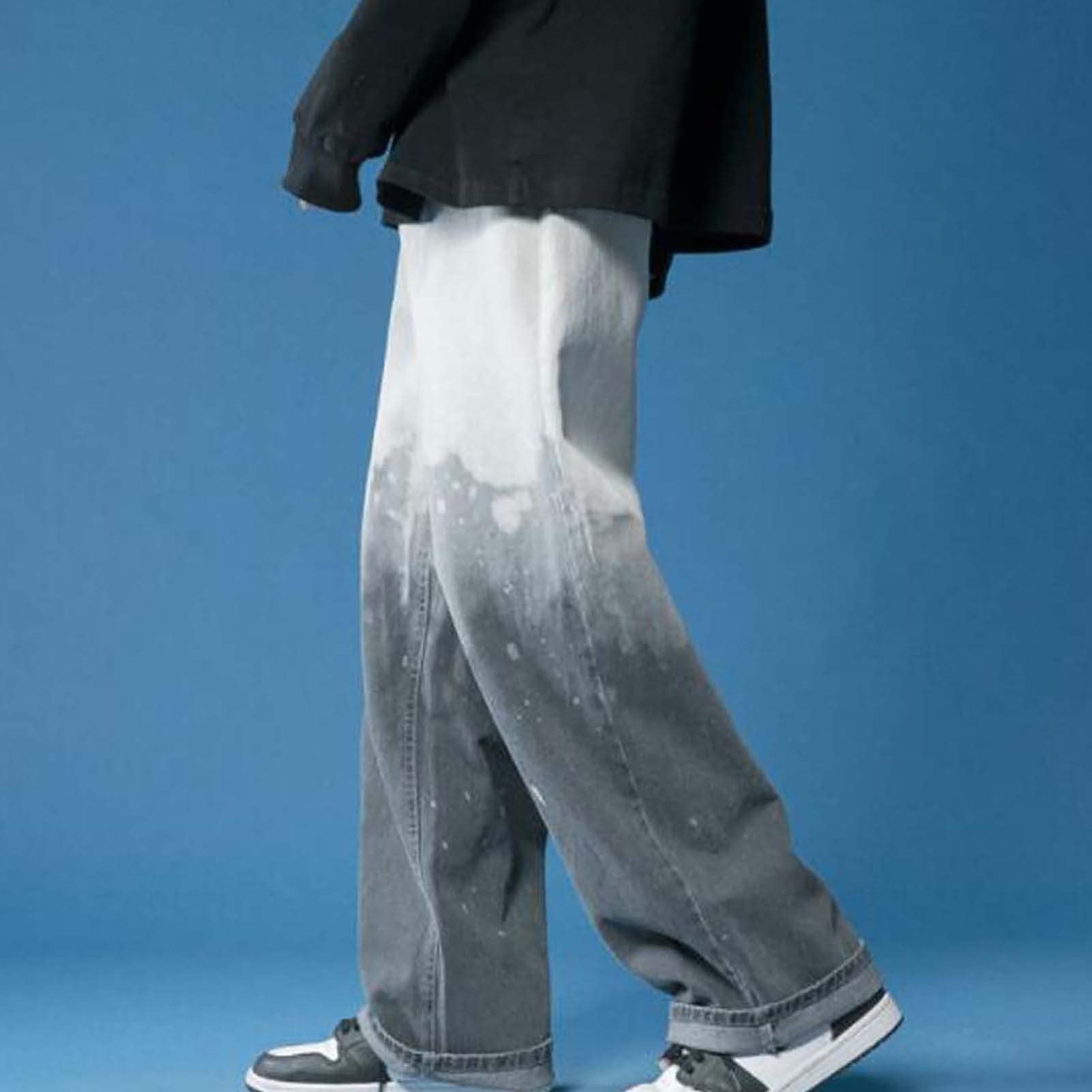 Dżinsy Modne Fajne Dye Dye Jeans Mężczyźni Hip Hop Jeans Spodnie Proste Mężczyźni Jeans Casual Stright Moda Jean Spodnie męskie dżinsy