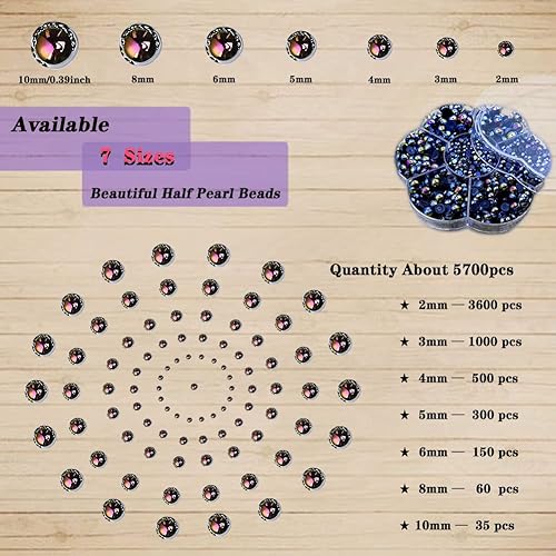 Miniatura 2 de 5700 medias perlas AB para manualidades, perlas de uñas para manualidades, accesorios de bricolaje, perlas de espalda plana para maquillaje, perlas