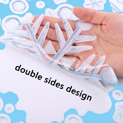 Miniatura 4 de YUJUN 8 hojas de calcomanías de ventana de copos de nieve de invierno, pintura al óleo azul de Navidad, copos de nieve, calcomanías para ventana de