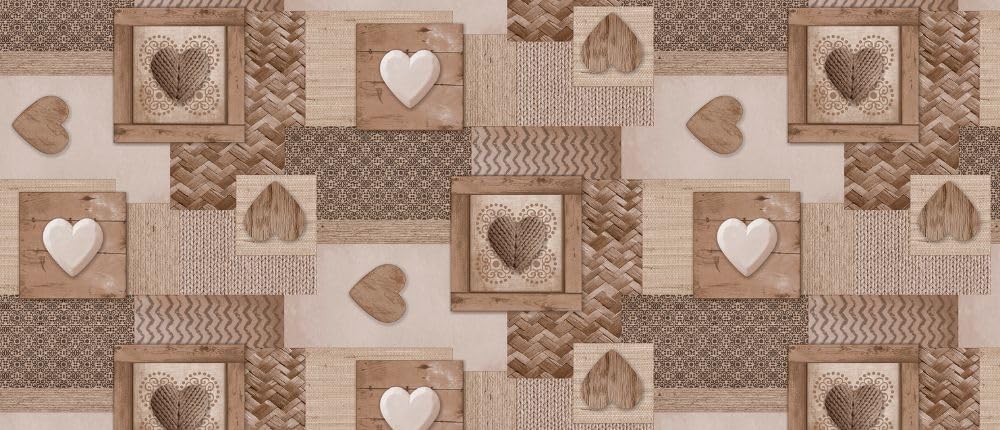 The Tablecloth Company Beige 55X78" (1.4X2.0m) Oval Pvc/Vinyl Tablecloth - Wooden Hearts - 6 Seater