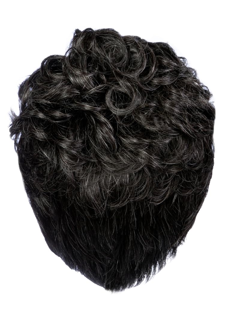 HIM Dignified Soft Smooth Curls Boycut Mens Hairpiece by Hairuwear, Average-Large Cap, M280S 20 Grey Darkest Brown