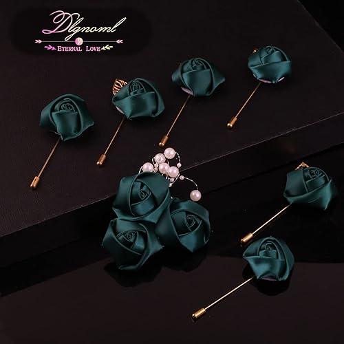 Miniatura 5 de Aevanim1+6 ramilletes de rosas artificiales con alfiler, Boutonniere para hombres, adecuado para ceremonia de boda, aniversario, cena formal y
