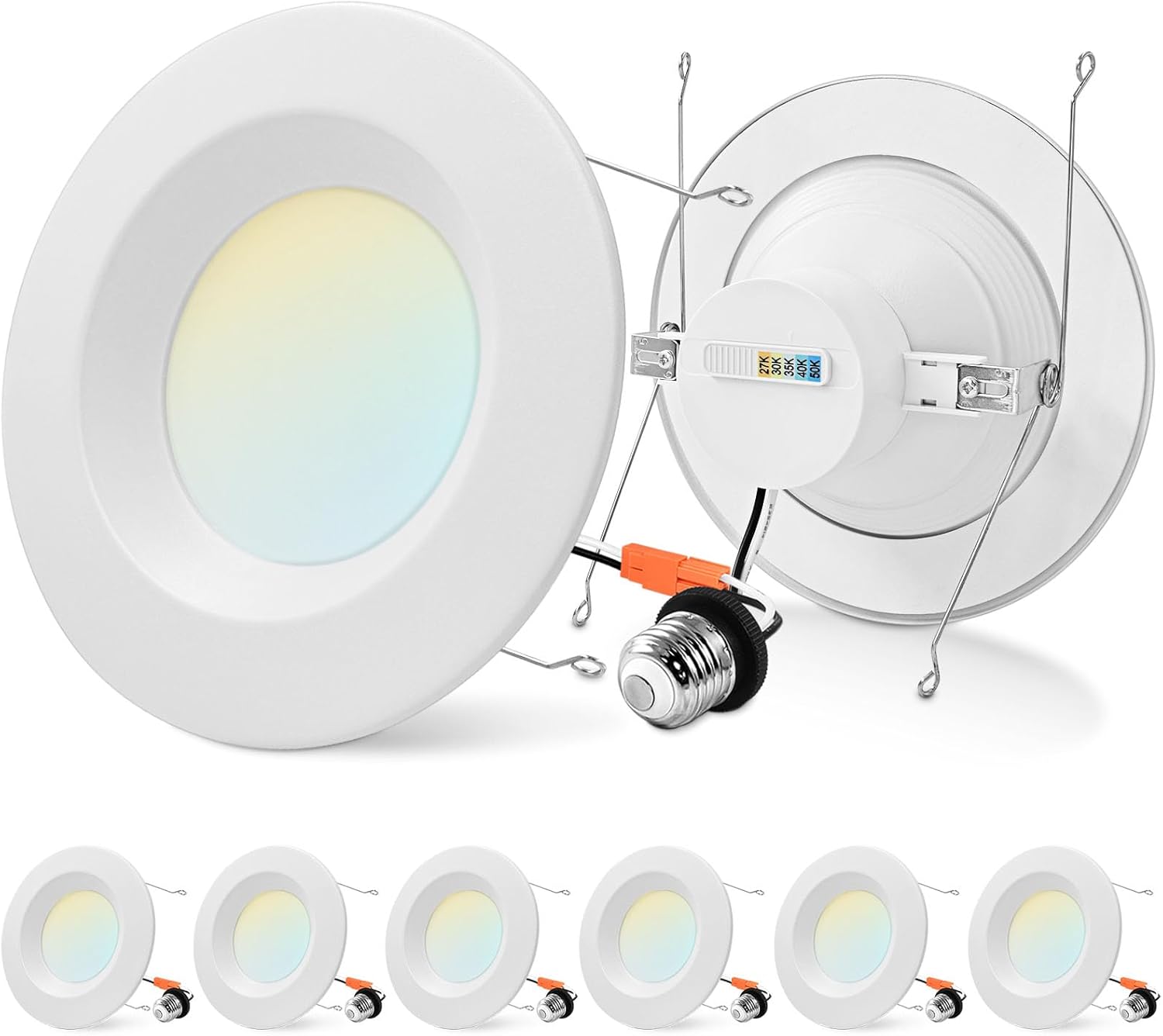 LUXRITE 5/6 Inch Retrofit LED Recessed Lighting, 17W=90W, 1500LM, 5CCT Color Selectable 2700K | 3000K | 3500K | 4000K | 5000K, Dimmable Can Light, CRI 90, Wet Rated, Energy Star, ETL (6 Pack)
