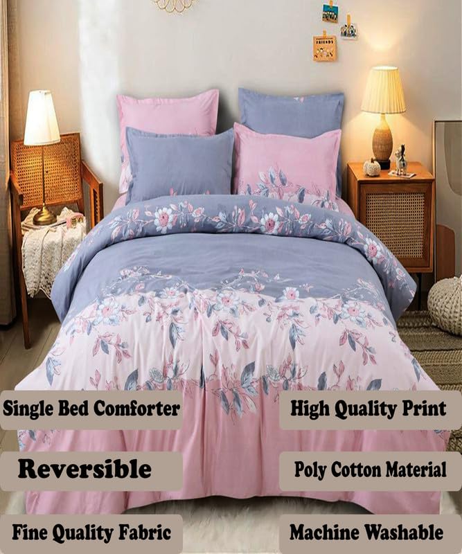 Image of Polycotton Polyester Polyfill 120 GSM Reversible Single Bed Comforter, Blanket, Queen (60x90 inch) Pink & Blue
