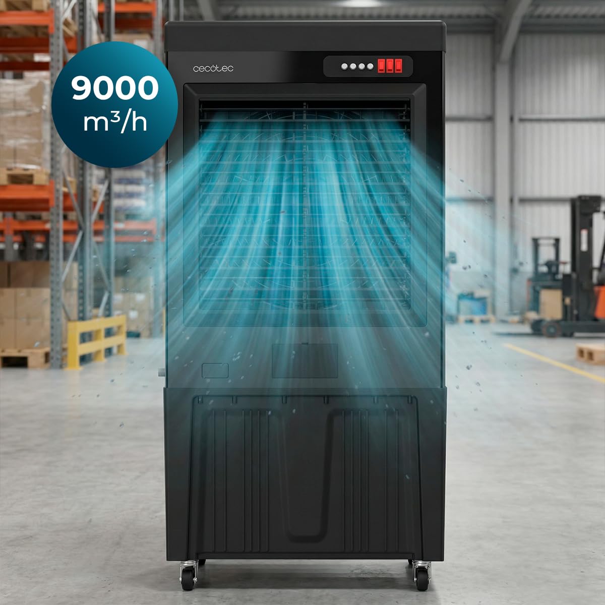 Cecotec Climatiseur Évaporatif Industriel AirIndustry 110000, 350W | Réservoir 110 L, 9000 Débit m3/h, 3 Vitesses Réglables, Oscillation, Roues Multidirectionnelles