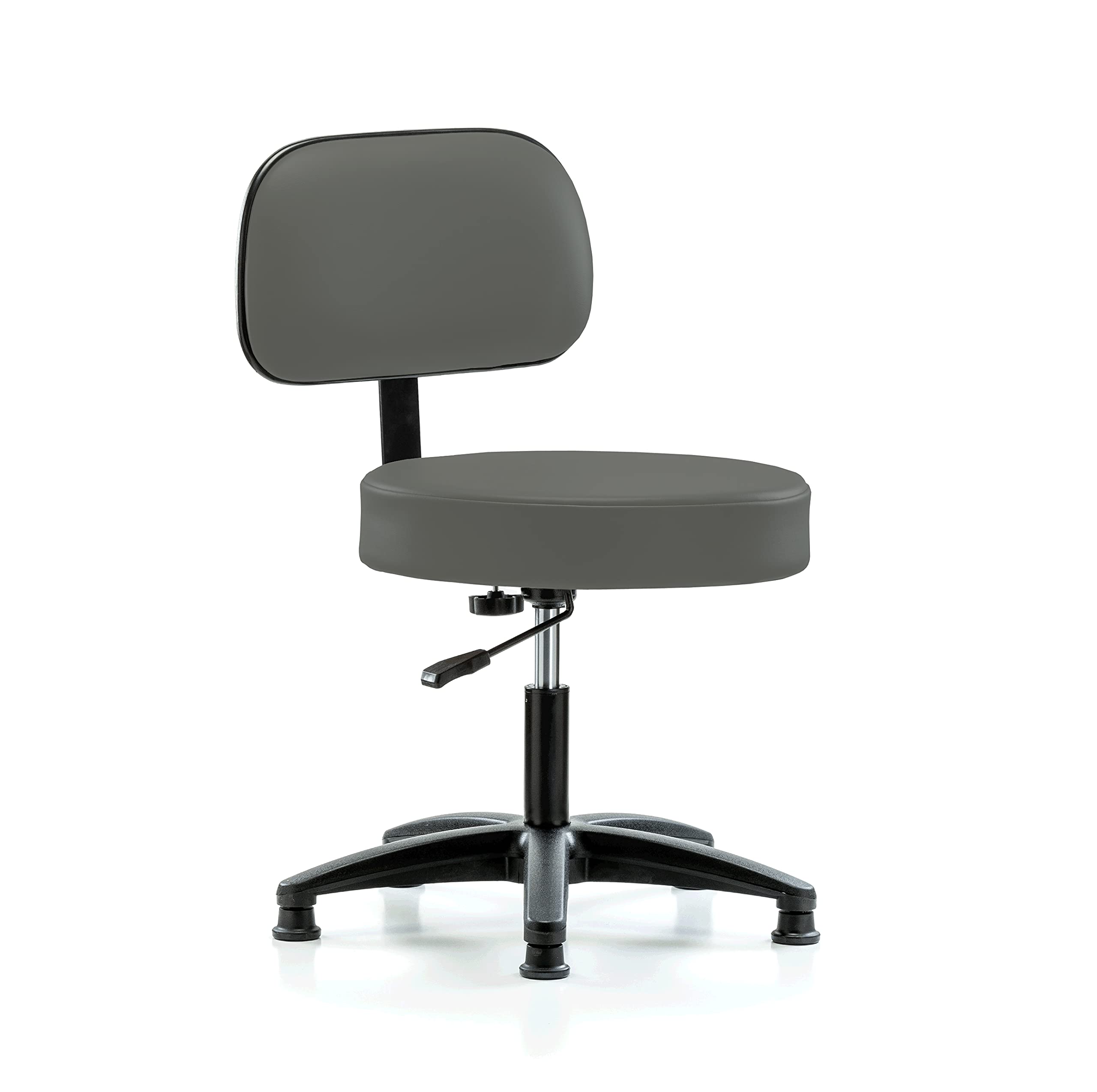 Perch Medical Stool with Back, Glides, 18.5"-24", Charcoal Vinyl