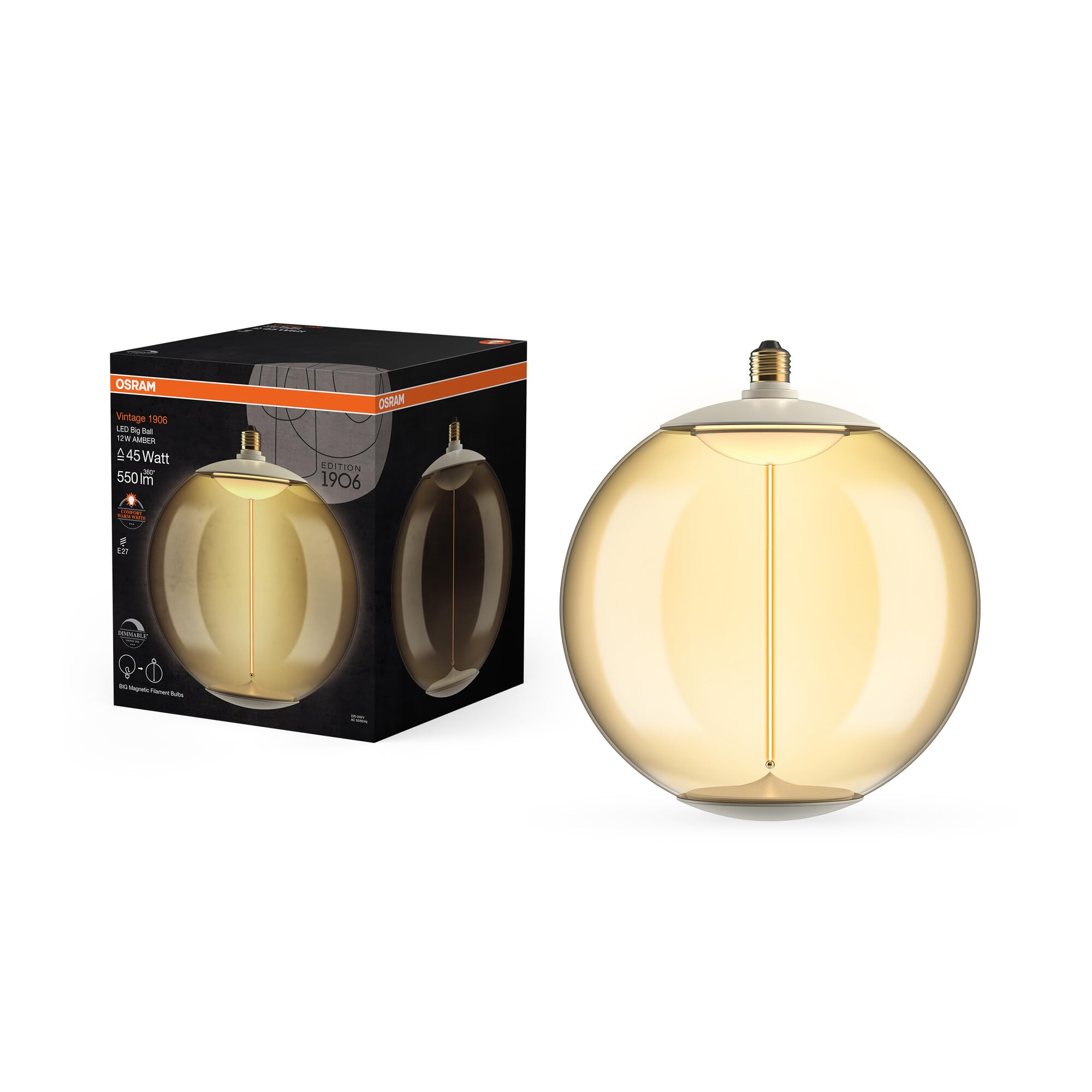 Osram Vintage 1906 LED DIM CLASSIC GLOBE280 Amber 45 DIM 12W/818 E27