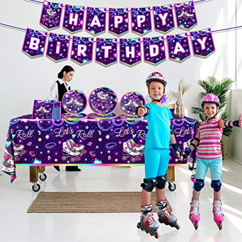 Roller Skating Party Supplies,Roll Theme Birthday Decoration,142 Pcs Let's Roll Happy Birthday Supplies Include Plates Napkins Cups For Birthday Party,Serve For 20 Guests #TOP2