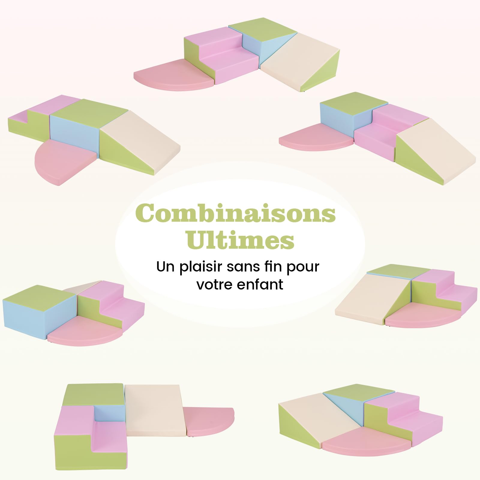 COSTWAY 4PCS Parcours Motricité Bébé en Mousse EPE avec Housse en PU, Module Motricité Bébé avec Toboggan & Différentes Formes, Jouets Éducatifs Colorée pour Ramper pour Enfants d'Âge Préscolaire