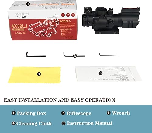 Miniatura 7 de Mira telescópica Beileshi Optics para rifle, miras tácticas 4x32 con retícula iluminada en rojo y retícula grabada en vidrio con 4X de aumento con