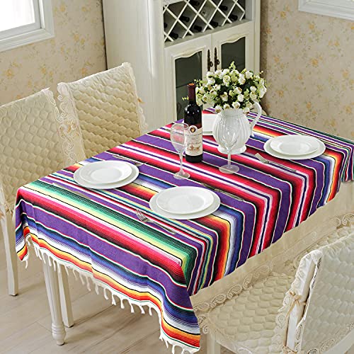 Fowecelt Mexican Serape Blanket Tablecloth 59 x 84 Inch for Mexican Party Wedding Decorations Outdoor Picnics Dining Table, Large Square Fringe Cotton Handwoven Table Cloth by Fowecelt - Image 7