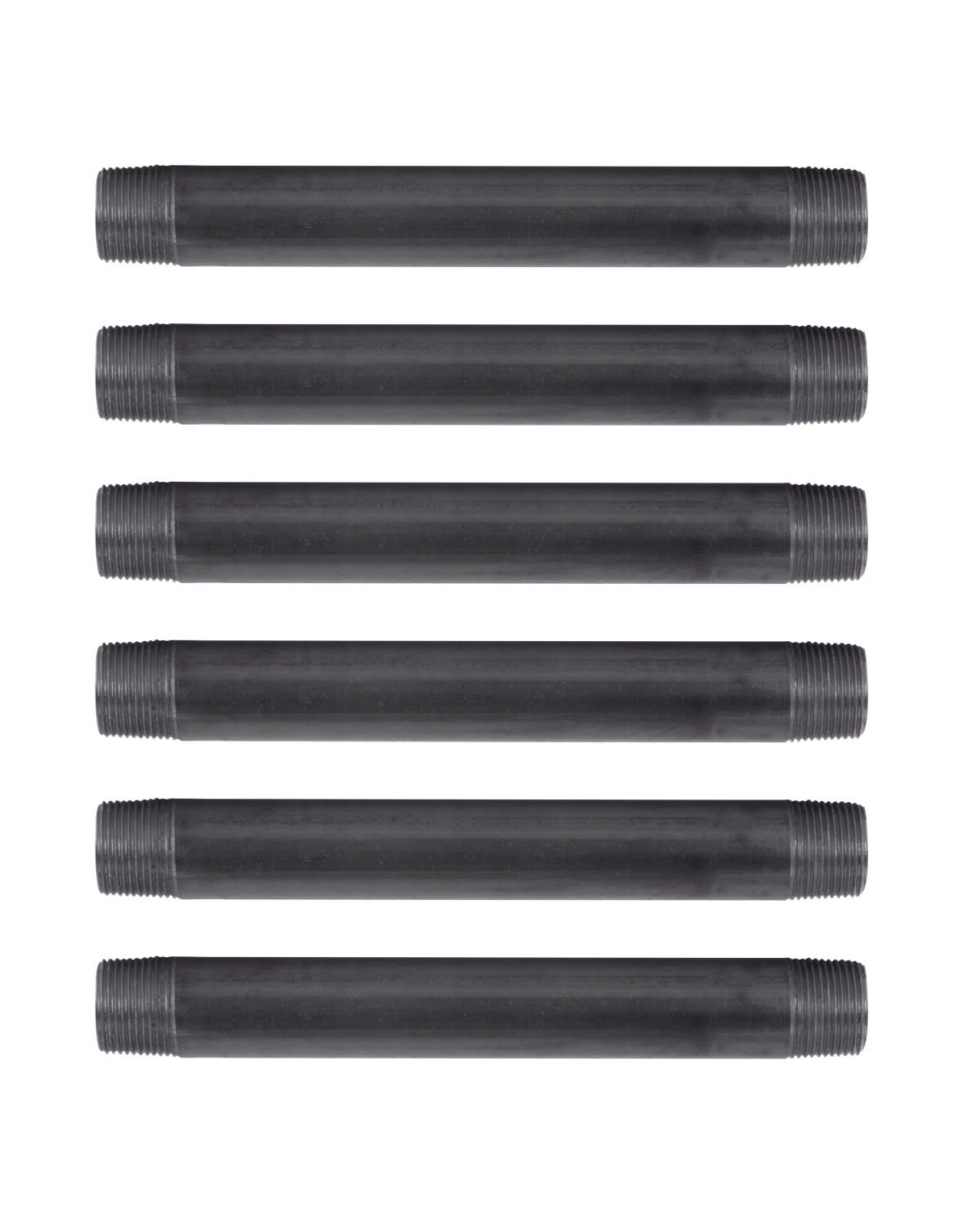 PIPE DECOR 1" x 10" Black Steel Plumbing Pipe, 6-Pack, Pre Cut Connector, Industrial Steel Grey Fits Standard One Inch Threaded Black Malleable Iron