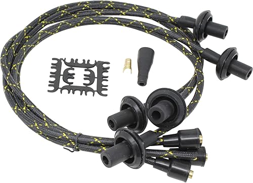 DRAGON Fire Performance - Juego de cables de bujía de bajo ohmio, 0.315in, aspecto vintage, cables trenzados de tela negra y amarilla, compatibles