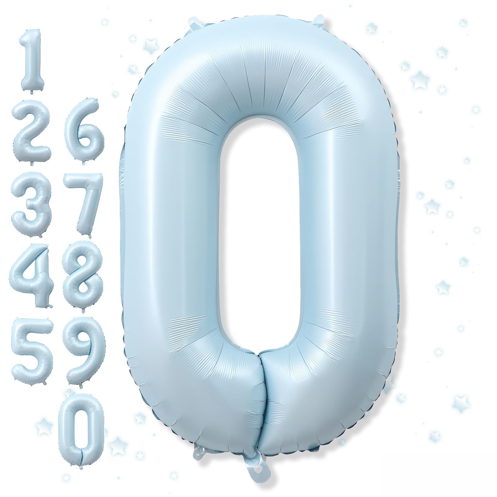Light Sky Blue Number 0 Balloon, 40'' Pastel Matte Powder Blue Foil Balloons, Globos De Numeros Grandes, Large Mylar Helium Number 0 Balloon for Birthday Party Decor Baby Shower Anniversary Decoration