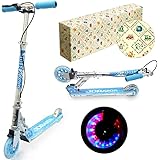 JD RAZOR MS-105RB キックボード キックスクーター 子供 小学生 ハンド ブレーキ付き LED 光る タイヤ 折り畳み コンパクト 軽量 2輪 プレゼント ギフト (【ラッピング済】パステルブルー)