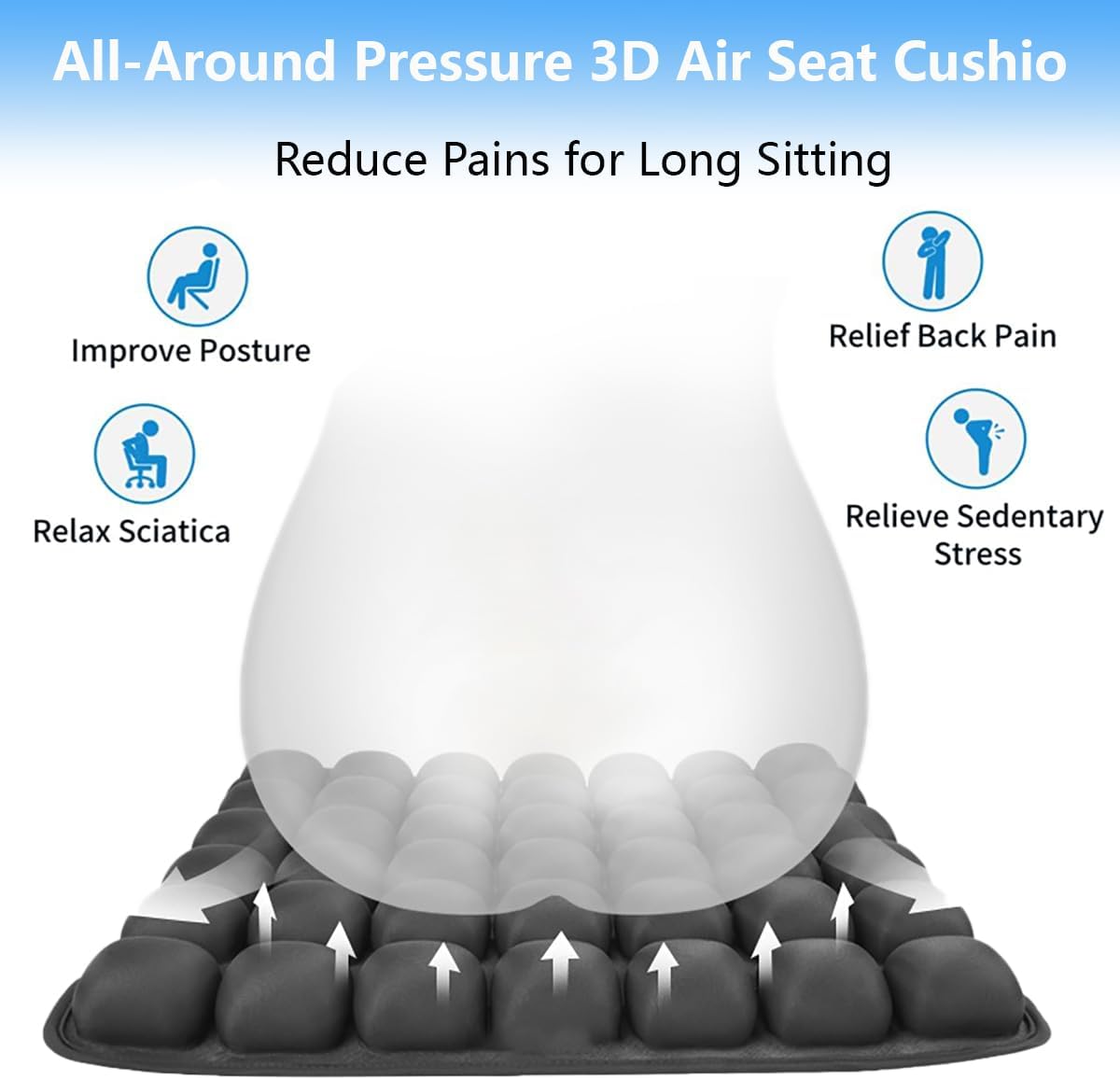 Travel Cushion, Comfortable 3D Air Cell Seat Cushion, Portable and Adjustable Air Inflatable Pressure Relief Seat Cushion for Car,Office Chair,Wheelchair and Tailbone Pain Relief - Image 2